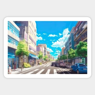 Tokyo Street Sunny Day Cityscape - Anime Wallpaper Sticker